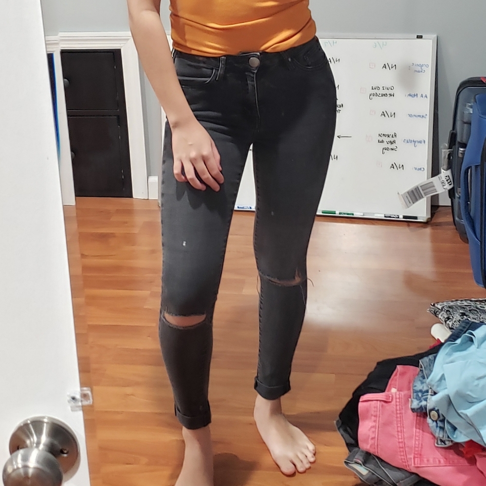 Black Ripped Skinny Jeans With Frayed Hem